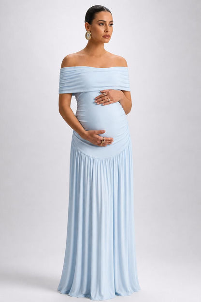 Off-Shoulder Maternity Maxi Dress with A-Line Skirt-Jivoca