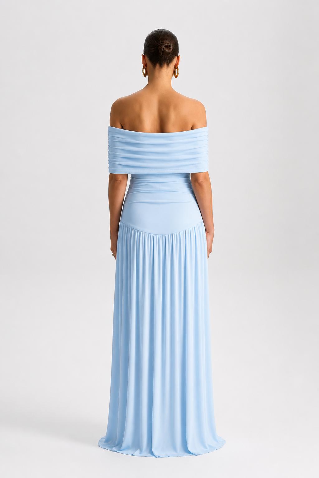 Off-Shoulder Maternity Maxi Dress with A-Line Skirt-Jivoca