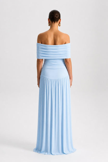 Off-Shoulder Maternity Maxi Dress with A-Line Skirt-Jivoca