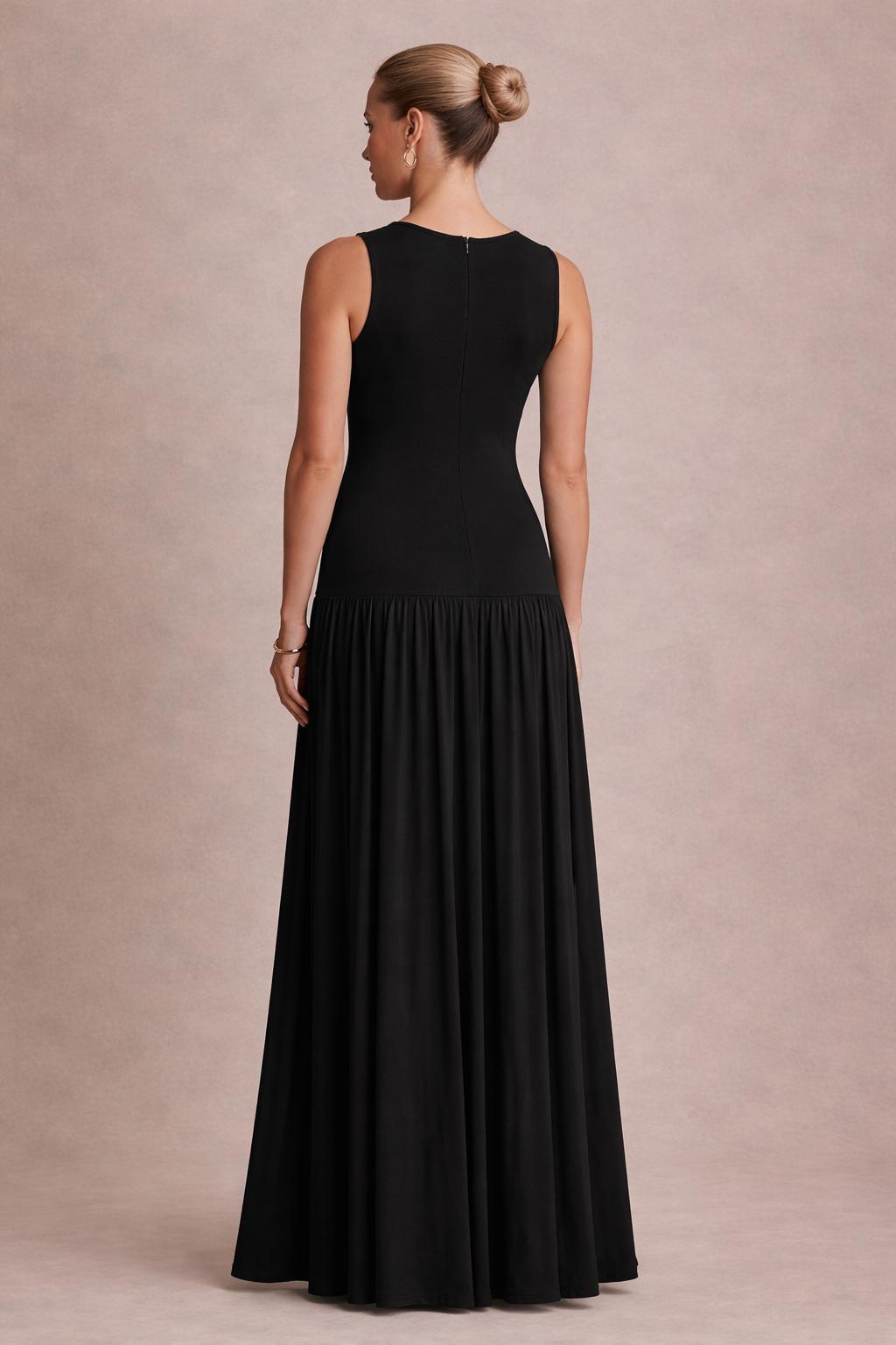 Sleeveless Maternity Maxi Dress with Round Neck-Jivoca