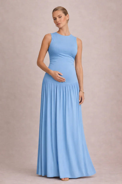 Sleeveless Maternity Maxi Dress with Round Neck-Jivoca