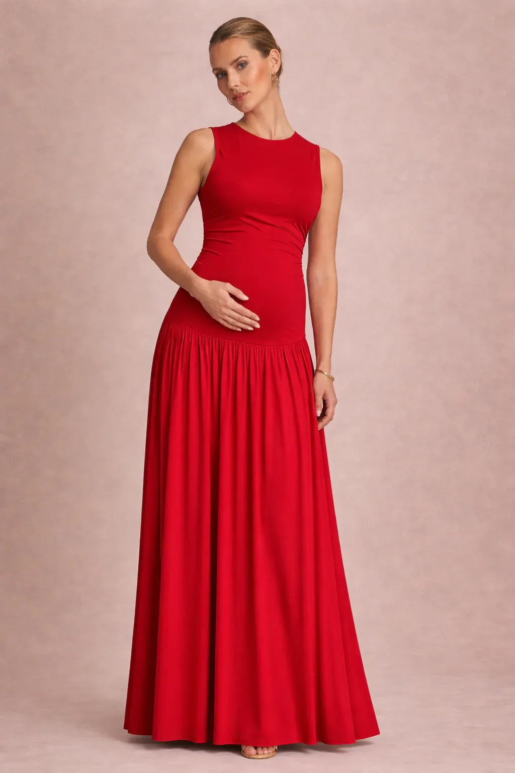 Sleeveless Maternity Maxi Dress with Round Neck-Jivoca