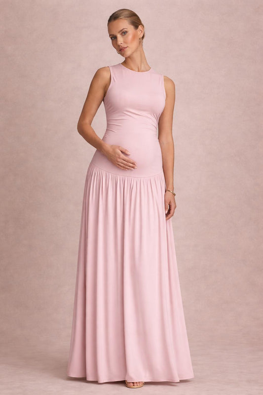 Sleeveless Maternity Maxi Dress with Round Neck-Jivoca