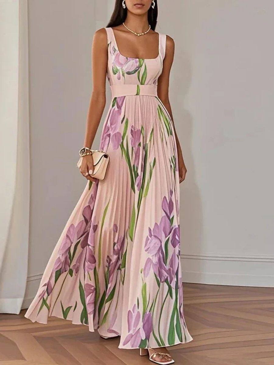 Wedding Guest A-Line Maxi Dress With Floral Print For Women-Jivoca