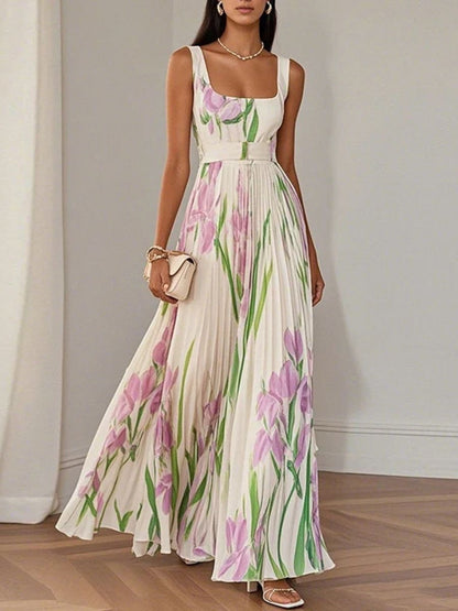 Wedding Guest A-Line Maxi Dress With Floral Print For Women-Jivoca