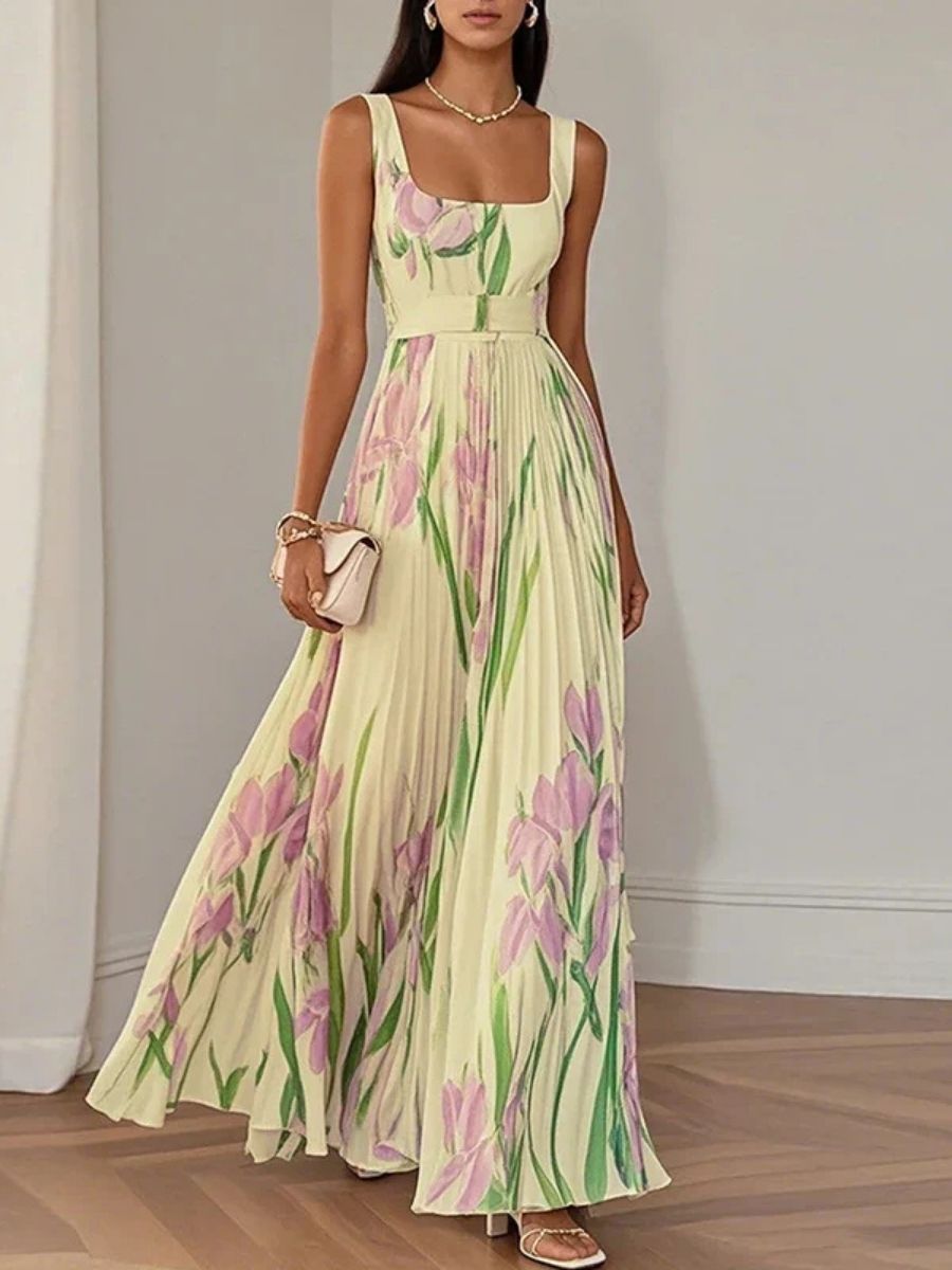 Wedding Guest A-Line Maxi Dress With Floral Print For Women-Jivoca