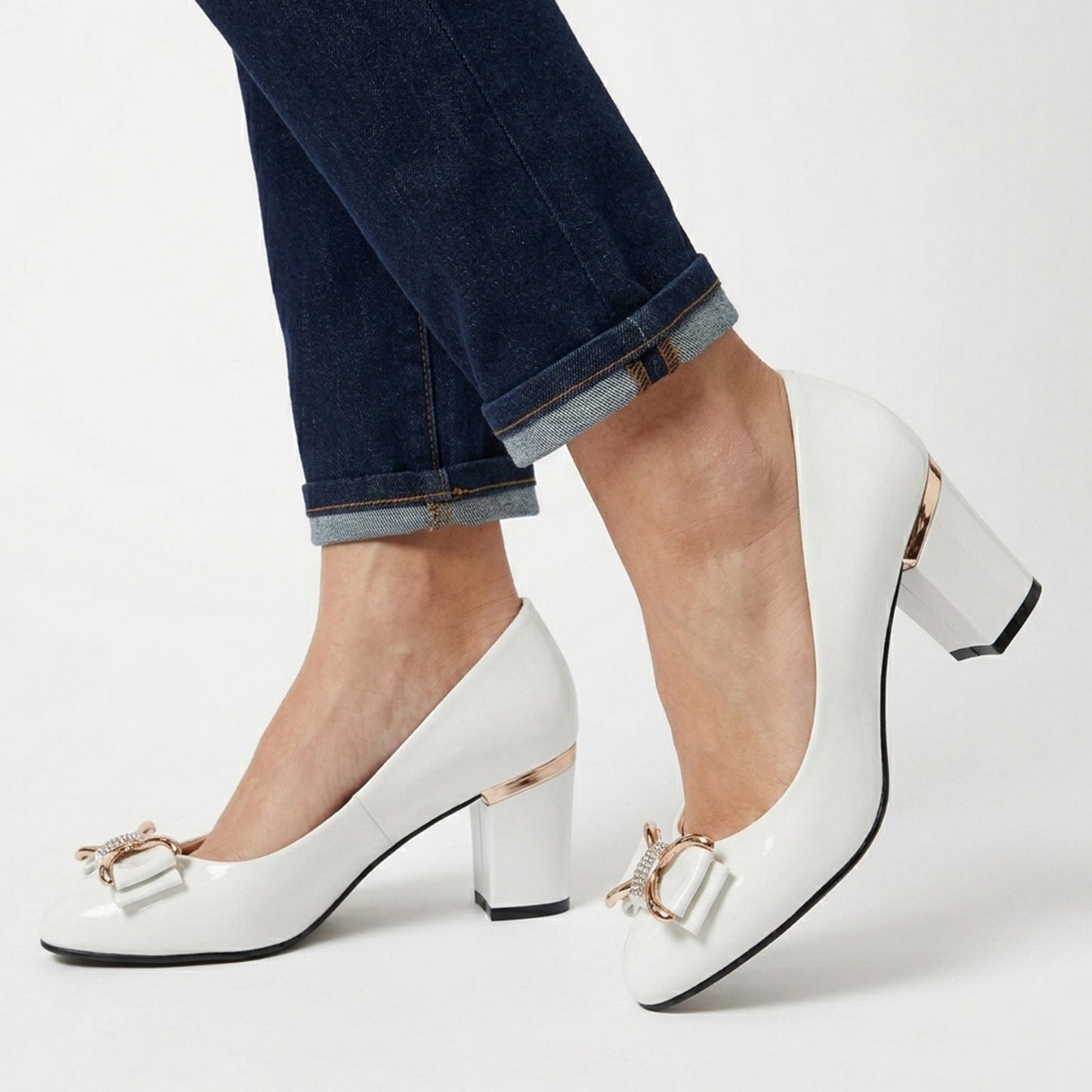 Wedding Guest Block Heel Court Shoes with Bow Detail-Jivoca