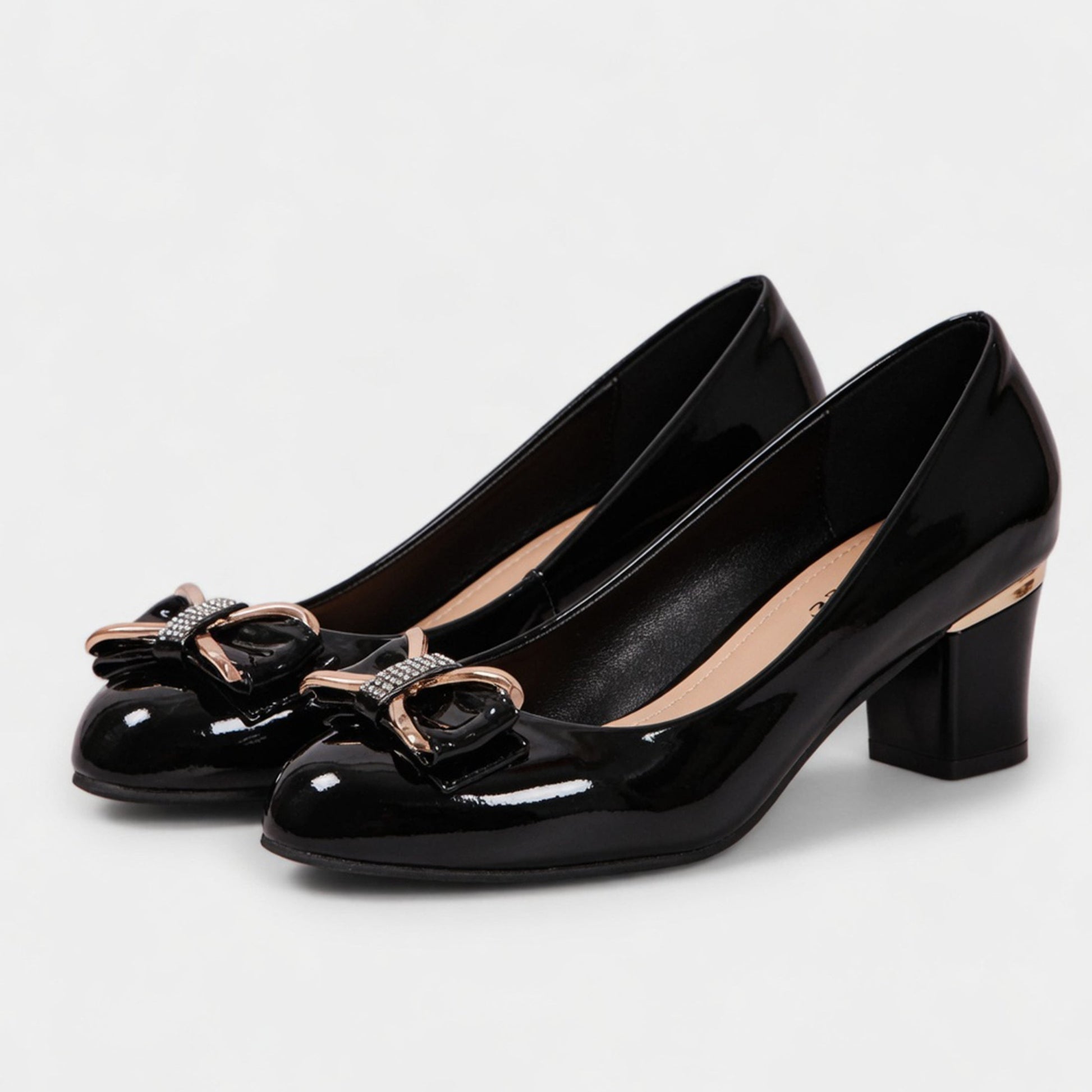 Wedding Guest Block Heel Court Shoes with Bow Detail-Jivoca