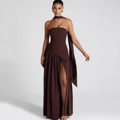 Wedding Guest Maxi Dress with Leg Split for Women-Jivoca