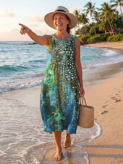 Women's Abstract Print Sleeveless Midi Dress-Jivoca