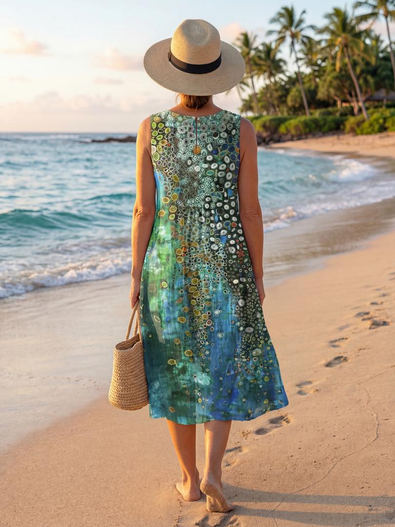 Women's Abstract Print Sleeveless Midi Dress-Jivoca