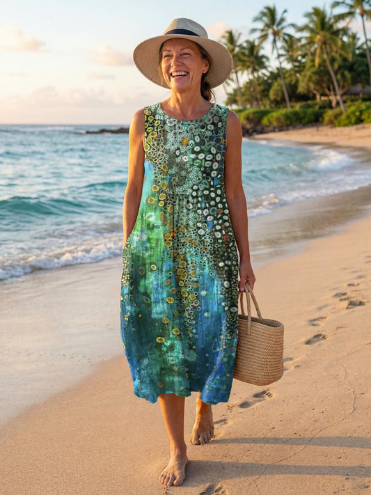 Women's Abstract Print Sleeveless Midi Dress-Jivoca
