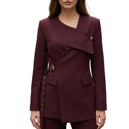 Women's Asymmetrical Wrap Style Blazer With Strap-Jivoca