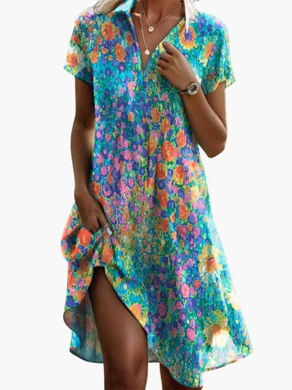 Women's Boho Midi Dress with Pockets and Short Sleeves-Jivoca