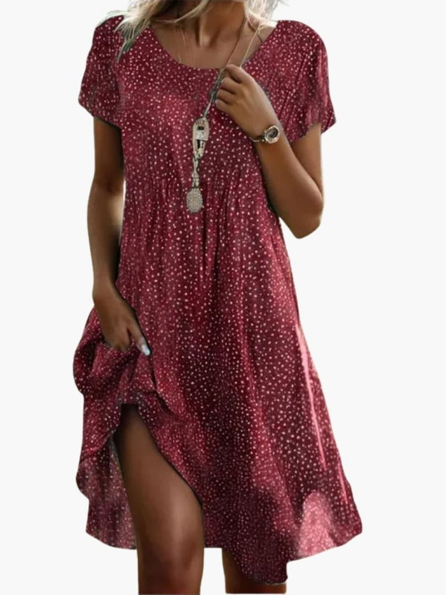 Women's Boho Midi Dress with Pockets and Short Sleeves-Jivoca