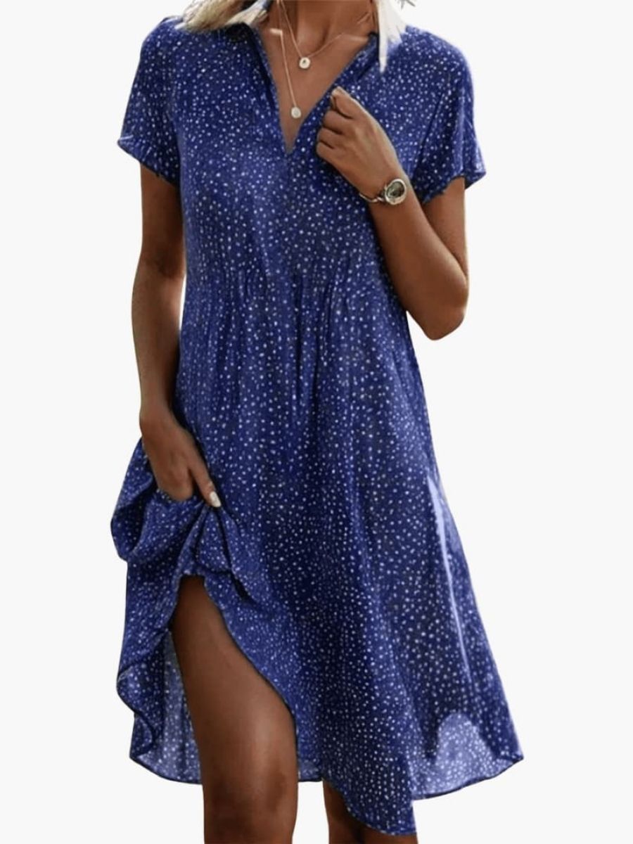 Women's Boho Midi Dress with Pockets and Short Sleeves-Jivoca