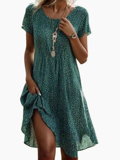 Women's Boho Midi Dress with Pockets and Short Sleeves-Jivoca