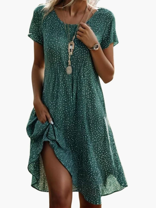 Women's Boho Midi Dress with Pockets and Short Sleeves-Jivoca