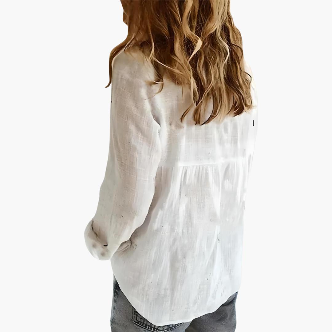 Women's Button-Down Shirt With Collared Neck And Long Sleeves-Jivoca