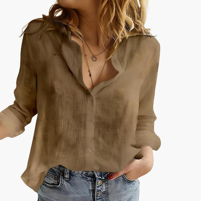 Women's Button-Down Shirt With Collared Neck And Long Sleeves-Jivoca