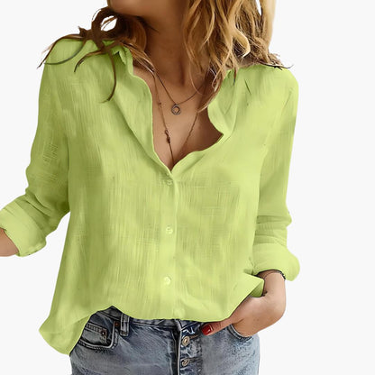 Women's Button-Down Shirt With Collared Neck And Long Sleeves-Jivoca