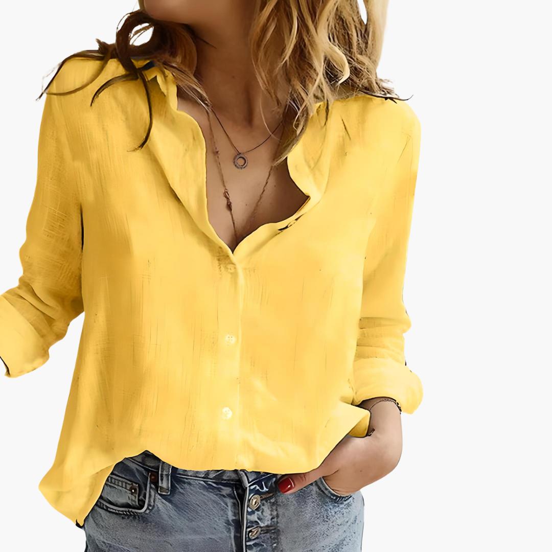 Women's Button-Down Shirt With Collared Neck And Long Sleeves-Jivoca