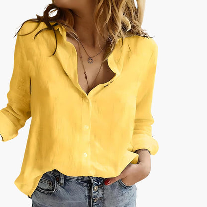 Women's Button-Down Shirt With Collared Neck And Long Sleeves-Jivoca