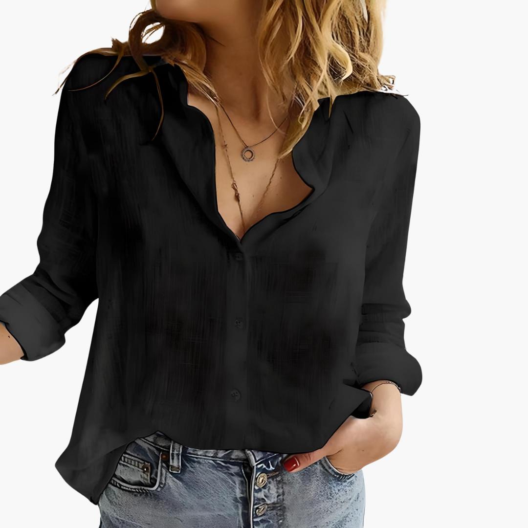 Women's Button-Down Shirt With Collared Neck And Long Sleeves-Jivoca
