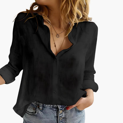 Women's Button-Down Shirt With Collared Neck And Long Sleeves-Jivoca
