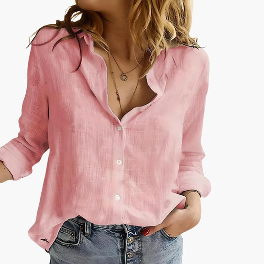 Women's Button-Down Shirt With Collared Neck And Long Sleeves-Jivoca