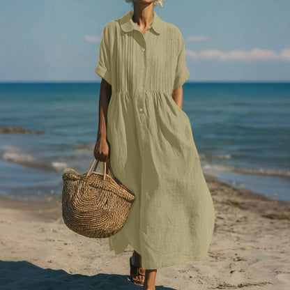 Women's Collared Button Front Midi Dress-Jivoca