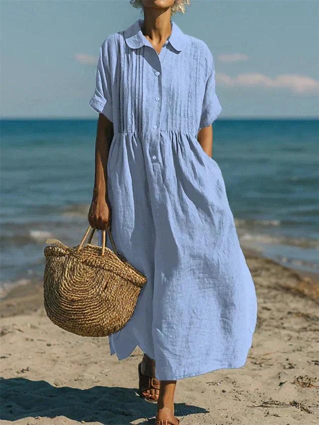 Women's Collared Button Front Midi Dress-Jivoca