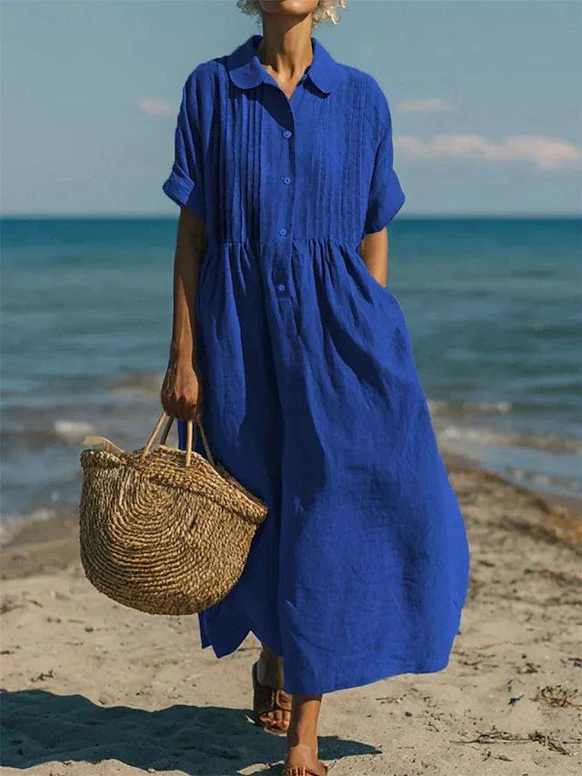 Women's Collared Button Front Midi Dress-Jivoca