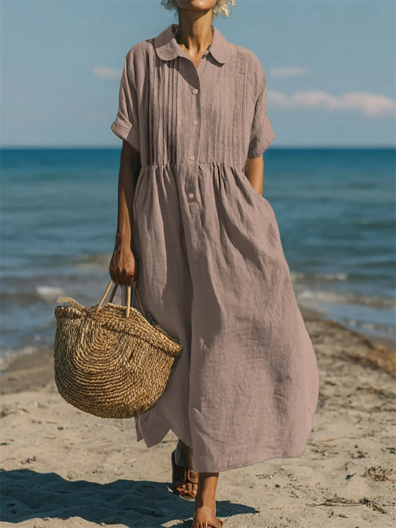 Women's Collared Button Front Midi Dress-Jivoca