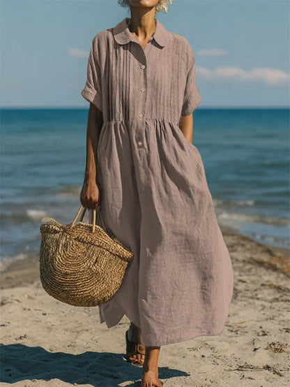 Women's Collared Button Front Midi Dress-Jivoca