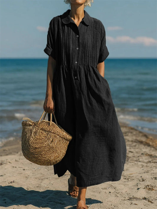 Women's Collared Button Front Midi Dress-Jivoca