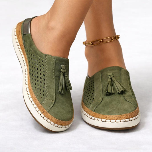 Women's Comfort Slip-On Shoes with Cushioned Footbed and Tassel Detail-Jivoca