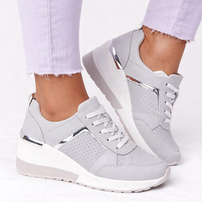 Women's Cushioned Wedge Shoes with Perforated Design-Jivoca