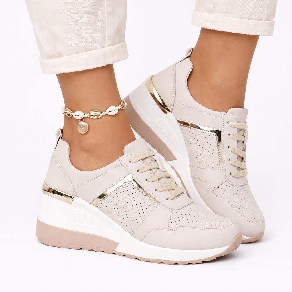 Women's Cushioned Wedge Shoes with Perforated Design-Jivoca