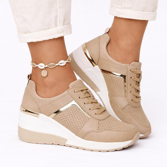 Women's Cushioned Wedge Shoes with Perforated Design-Jivoca