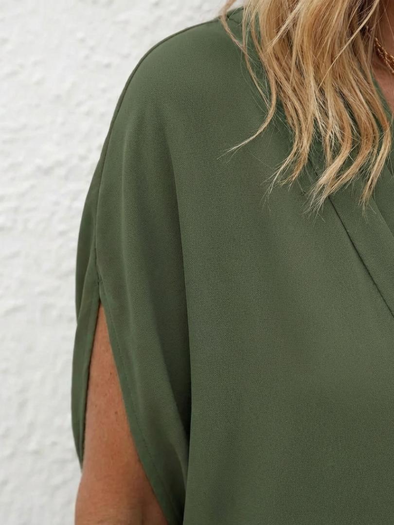 Women's Draped V-Neck Shift Dress With Cap Sleeves-Jivoca