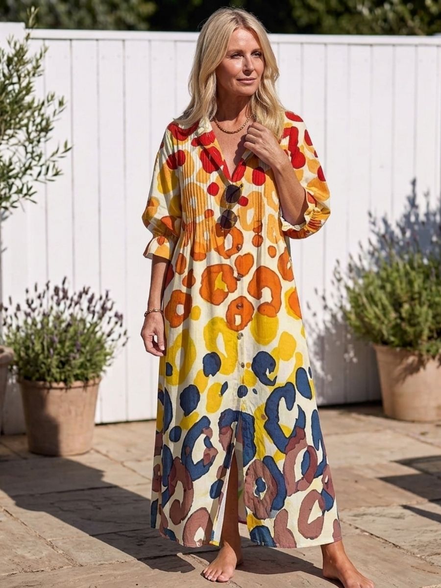 Women's Floral Print Maxi Dress With Pockets-Jivoca