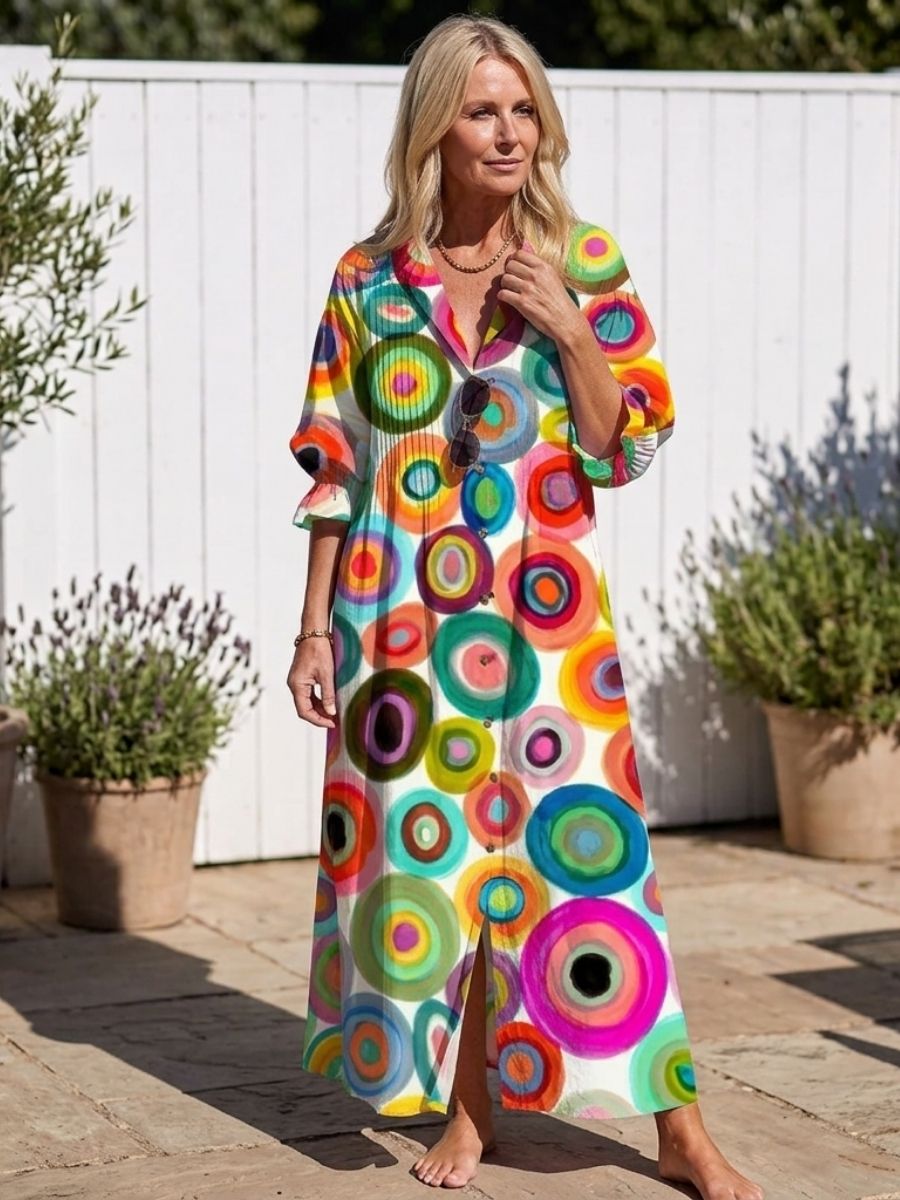 Women's Floral Print Maxi Dress With Pockets-Jivoca