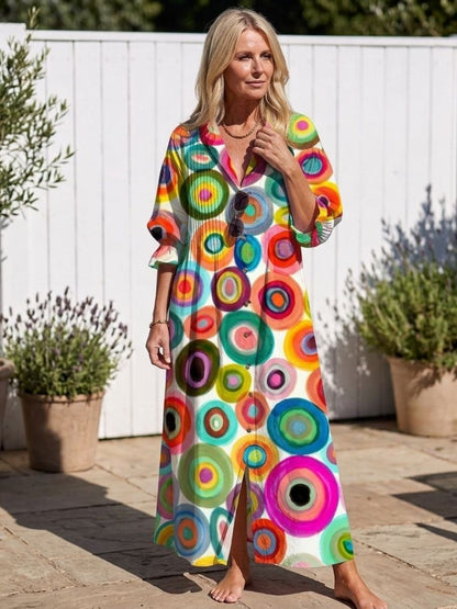 Women's Floral Print Maxi Dress With Pockets-Jivoca