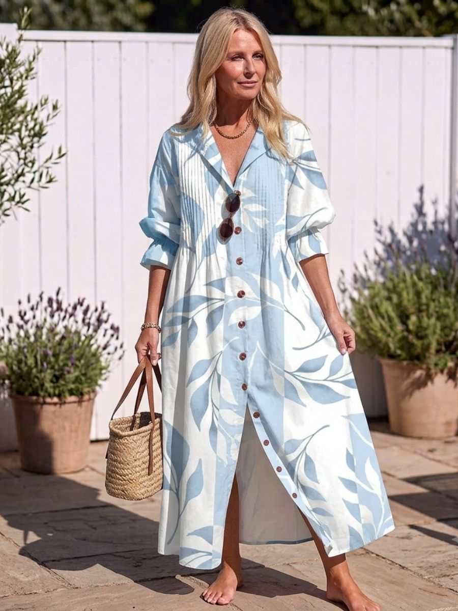 Women's Floral Print Maxi Dress With Pockets-Jivoca