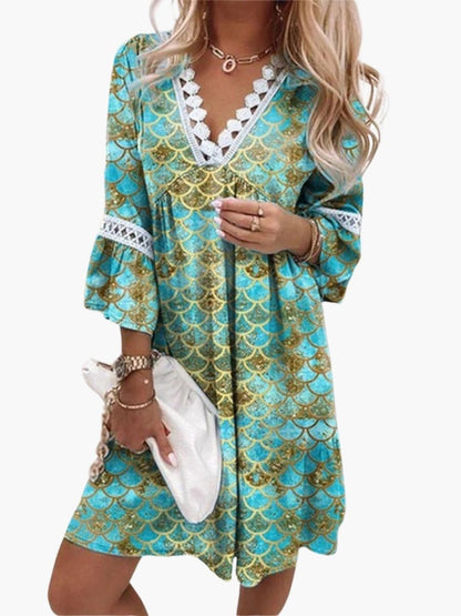 Women's Floral Print Mini Dress With Lace Trim-Jivoca