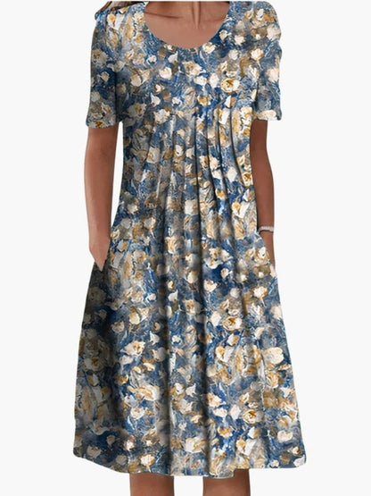 Women's Floral Print Summer Midi Dress With Ruffle Hem and Side Pockets-Jivoca