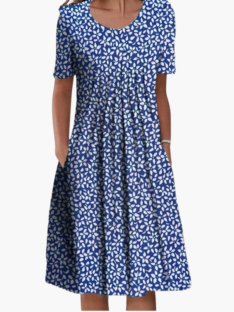 Women's Floral Print Summer Midi Dress With Ruffle Hem and Side Pockets-Jivoca