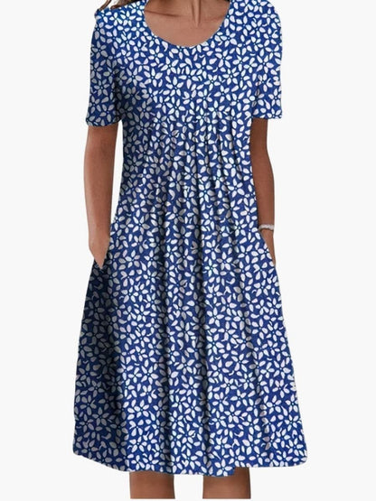 Women's Floral Print Summer Midi Dress With Ruffle Hem and Side Pockets-Jivoca