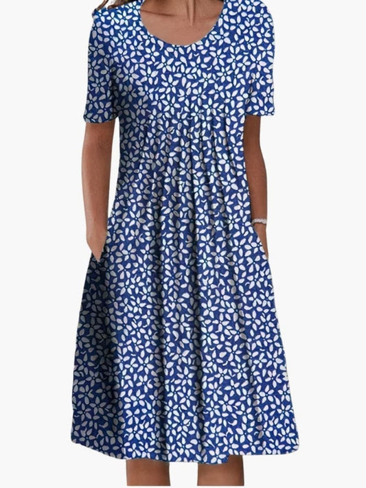 Women's Floral Print Summer Midi Dress With Ruffle Hem and Side Pockets-Jivoca